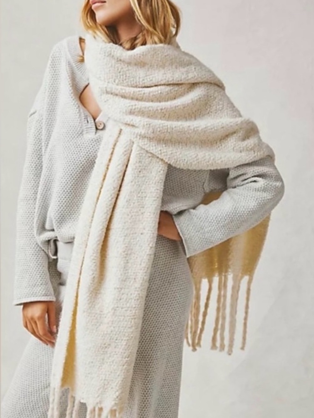 Anthropologie White Fringe Scarf
